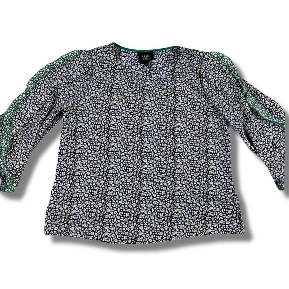 W5 from Anthropoloie multicoloured floral blouse with green trim size small